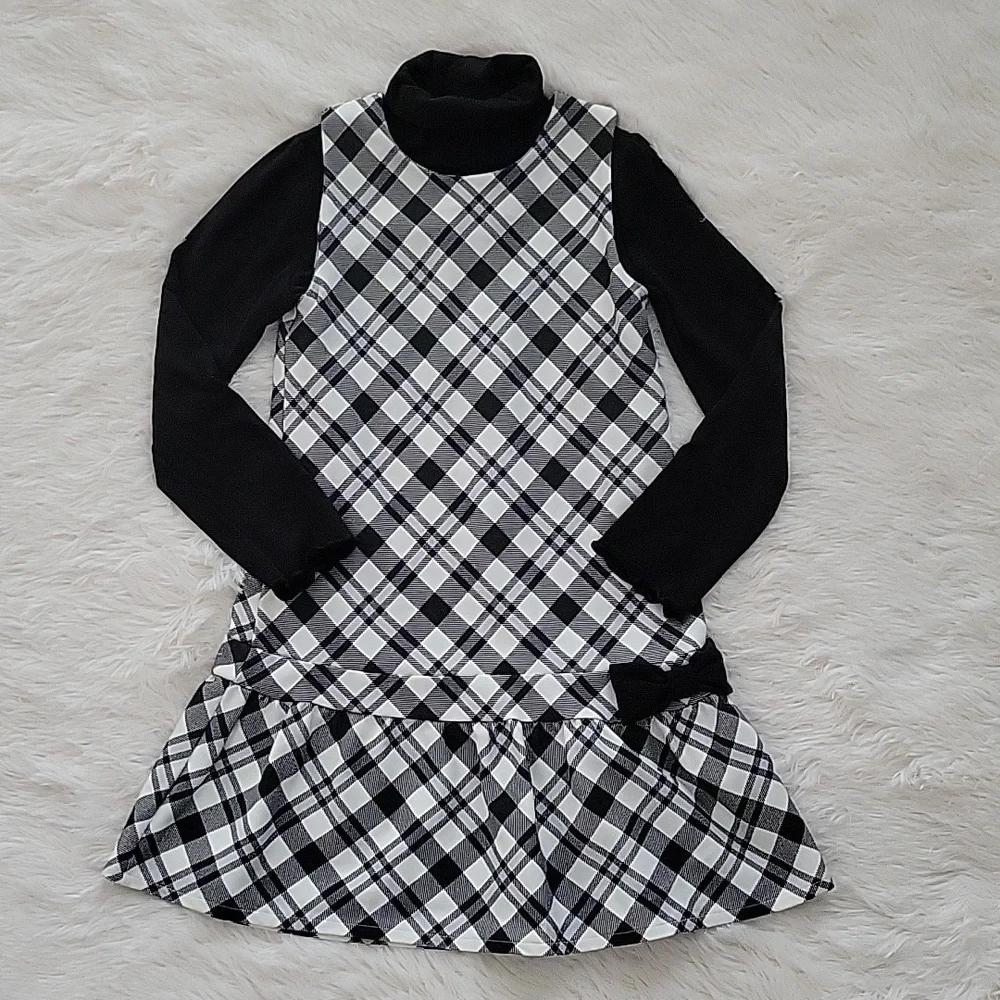 Gymboree Black & White Winter Plaid Dress/Pants Set Size 8/10 Girls